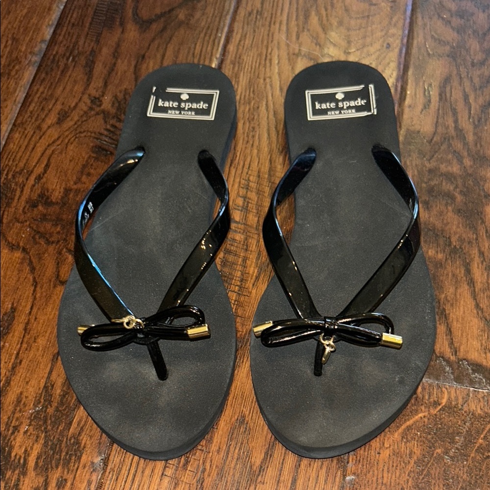 Kate Spade Glossy Black Sandals with Bow Detail 9